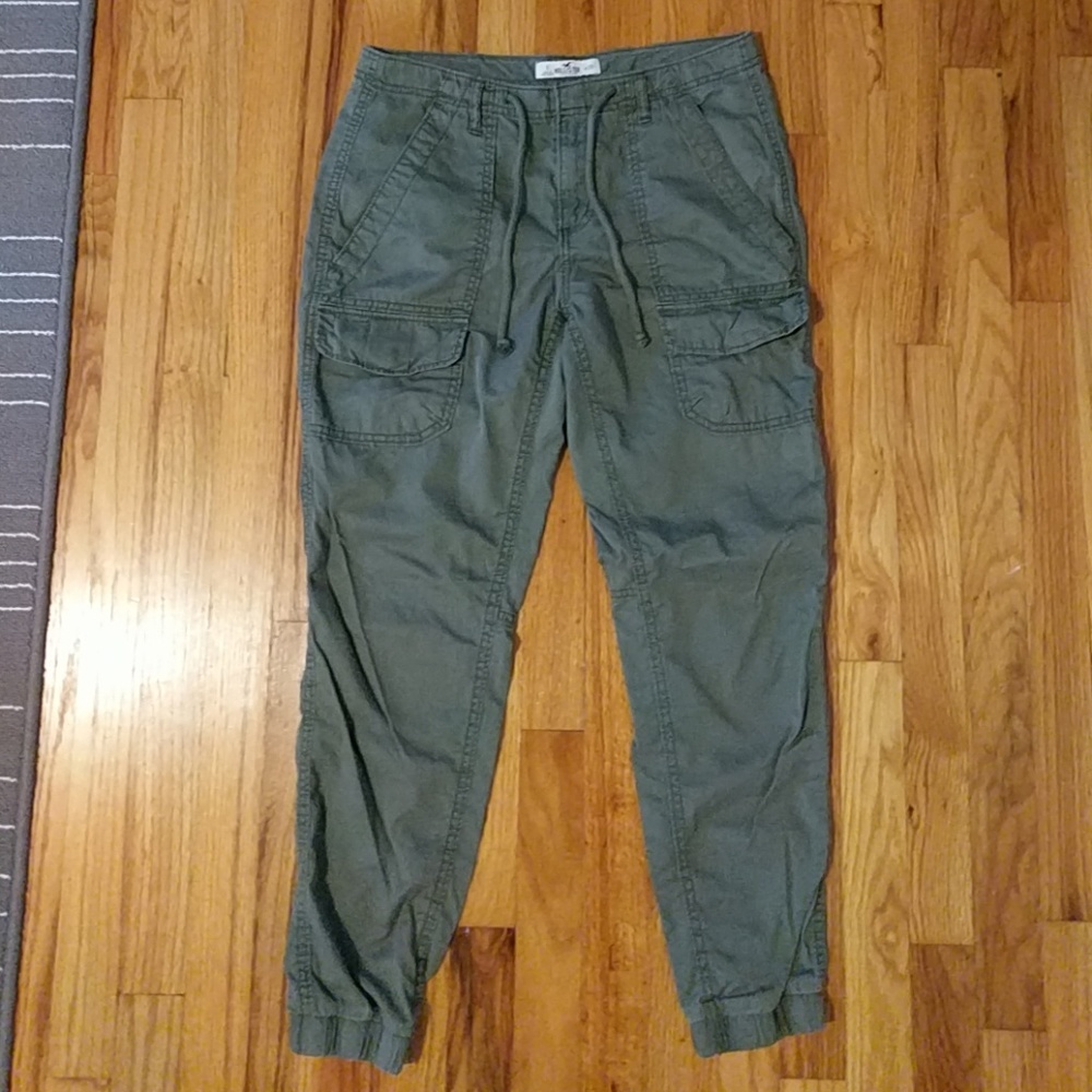 Hollister Utility Jogger Pants Green Cargo Drawstring Size 26 Light Loose